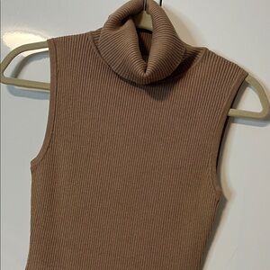 YES LOLA NWOT Sleeveless Tan Beige Turtleneck Sweater Dress Midi Cotton, Size M
